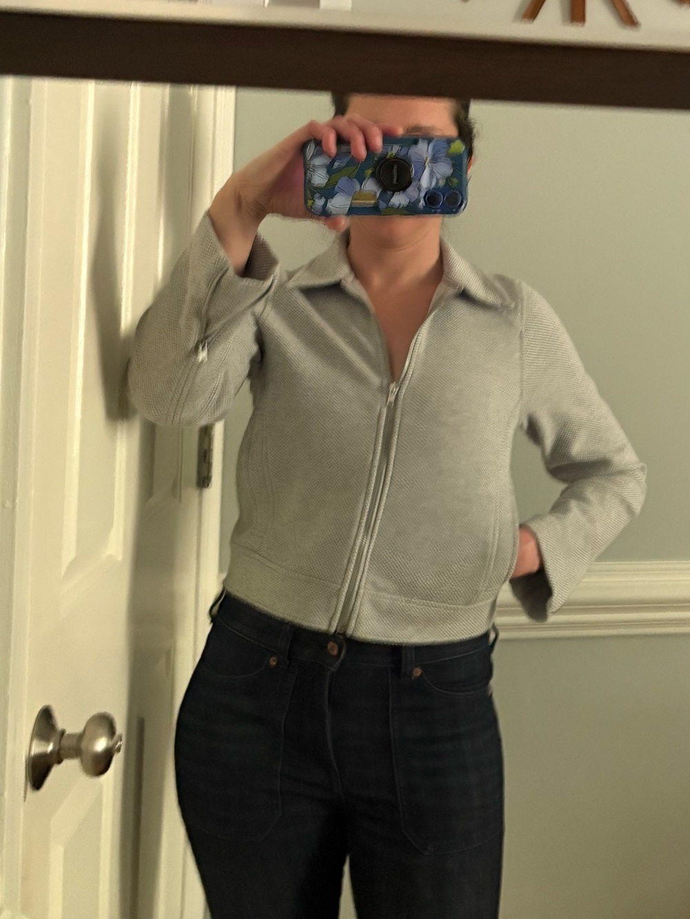 Banana Republic Light Gray Zip-Neck Top